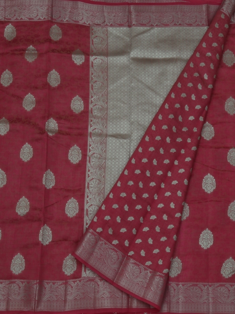 

Pothys Pink & Silver-Toned Jute Silk Woven Design Saree