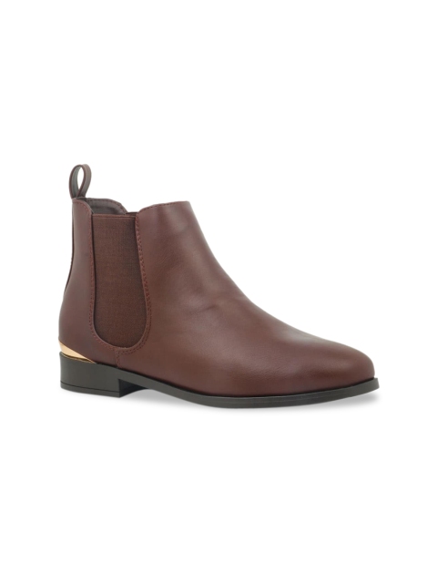 

London Rag Women Brown Solid PU Mid-Top Flat Boots