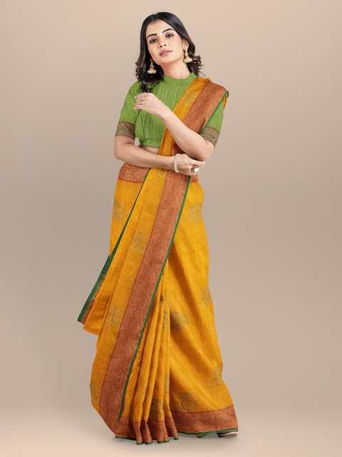 

BharatSthali Yellow Woven Design Silk Cotton Saree