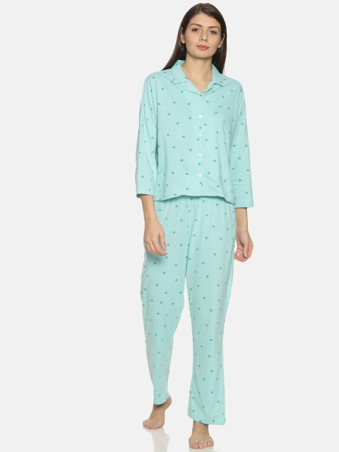 

Campus Sutra Women Sea Green Printed Night Suit