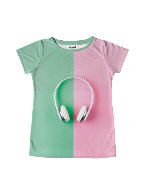 

mezmoda Girls Green & Pink Colourblocked Round Neck T-shirt