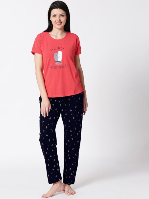 

I like me Women Red & Navy Blue Printed Night Suit