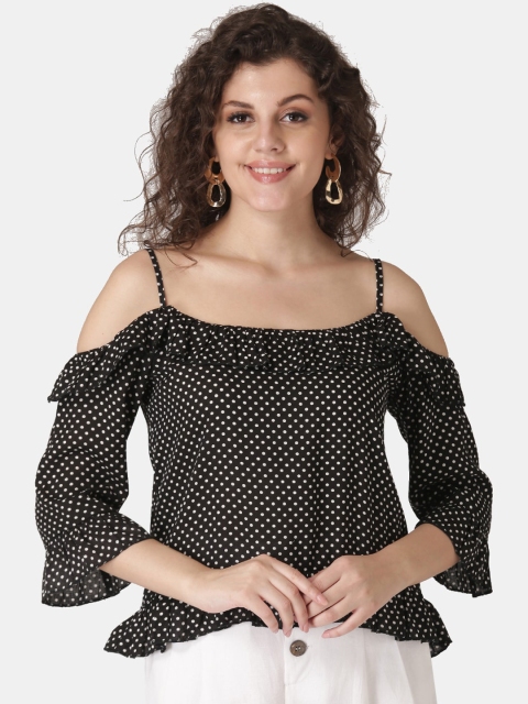 

DIVA WALK EXCLUSIVE Women Black & White Printed Bardot Top