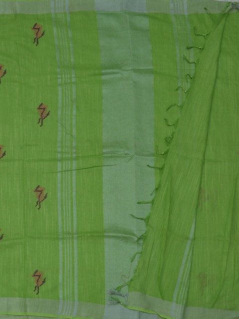 

Pothys Green Embroidered Linen Blend Saree