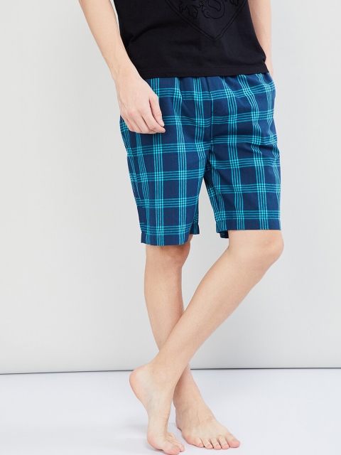 

max Men Blue & Sea Green Checked Lounge Shorts