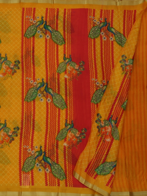 

Pothys Yellow & Green Jute Silk Printed Saree