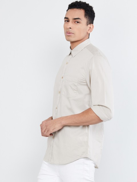 

max Men Beige Regular Fit Solid Casual Shirt