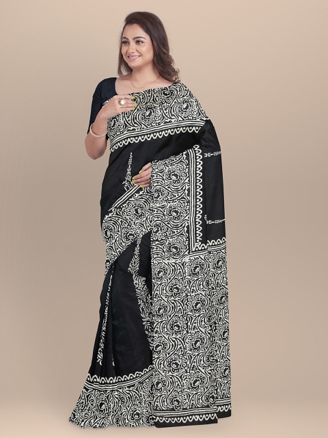 

BharatSthali Black & White Pure Cotton Printed Saree