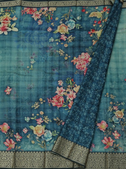 

Pothys Blue & Pink Jute Silk Printed Saree
