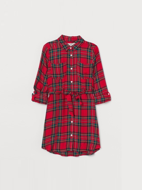 

H&M Girls Red & Green Checked Shirt Dress