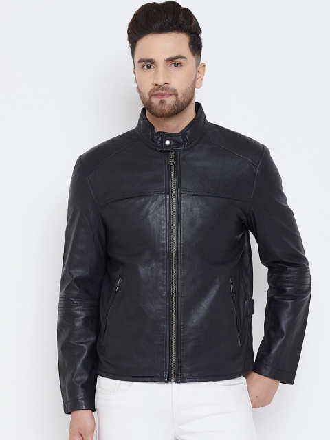 

Justanned Men Black Solid Lightweight Leather Jacket