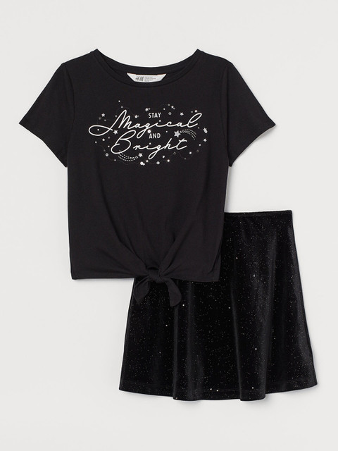 

H&M Girls Black Printed 2-Piece Party Set