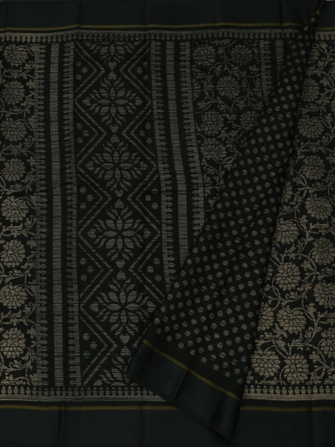 Pothys Black & Off-White Linen Blend Printed Saree