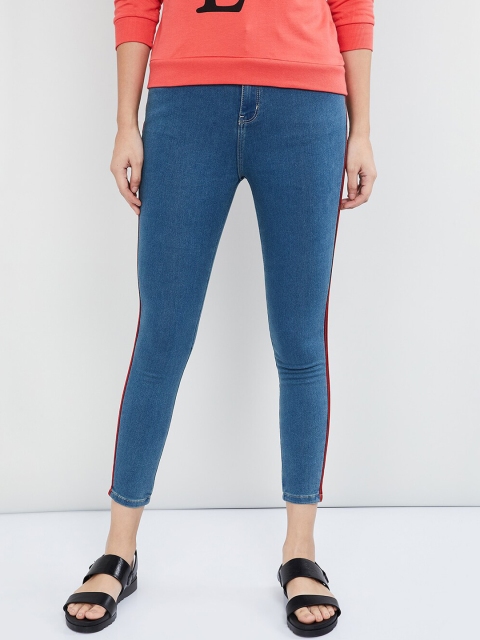 max Women Blue Skinny Fit Mid-Rise Low Distress Stretchable Jeans