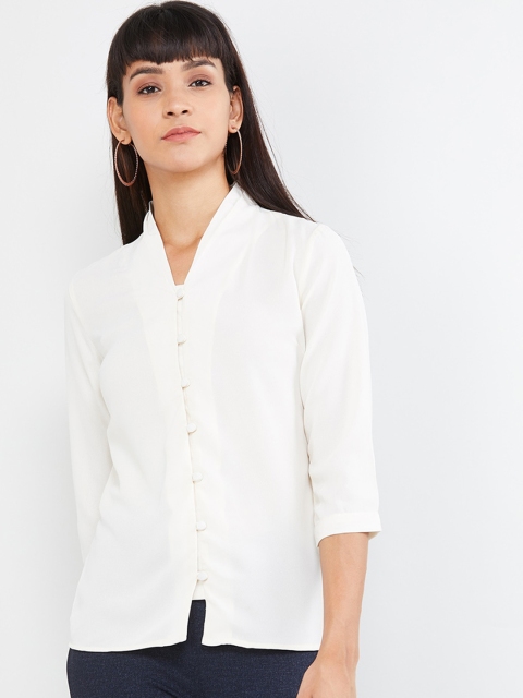 

max Women Off-White Solid Shirt Style Top