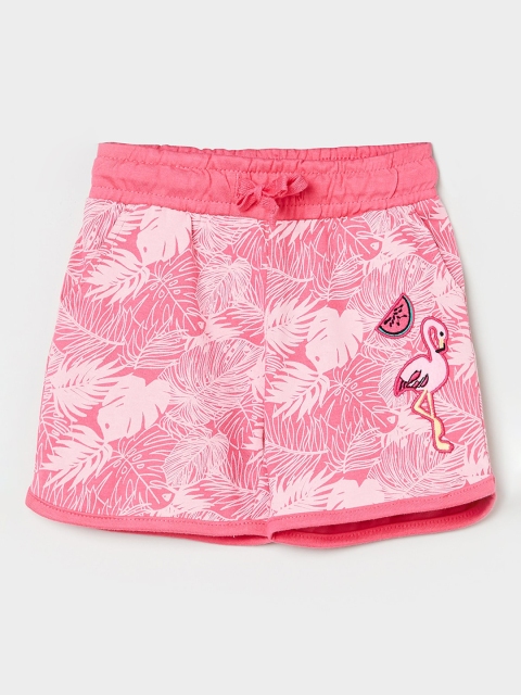 

max Girls Peach-Coloured Printed Regular Fit Regular Shorts