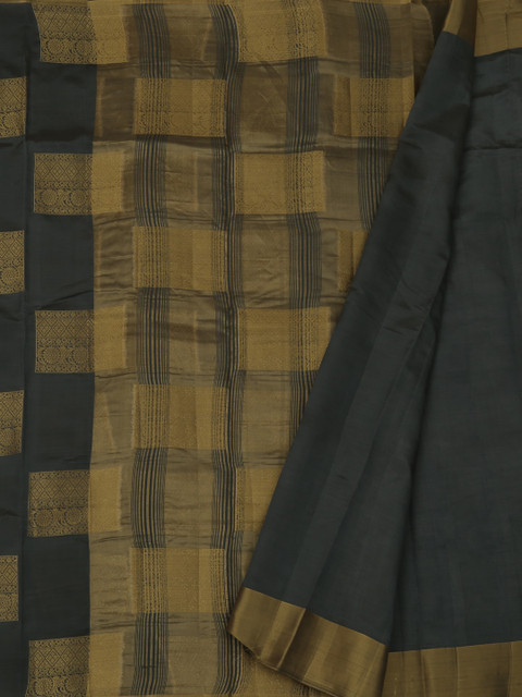 

Pothys Grey & Gold-Toned Jute Silk Checked Saree