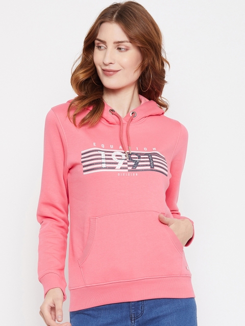 

Octave Women Rose & Off-White Printed Hooded Sweatshirt