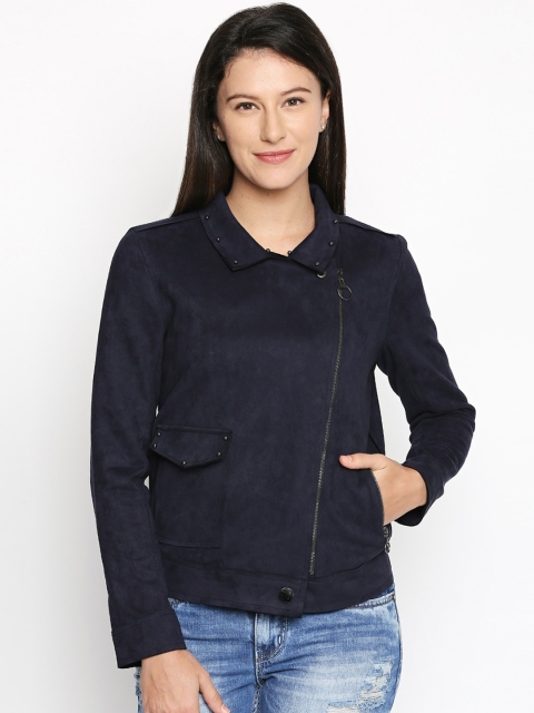 

SF JEANS by Pantaloons Women Navy Blue Solid Open Front Jacket