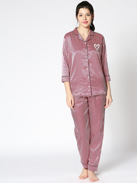 

I like me Women Pink & White Printed Night suit