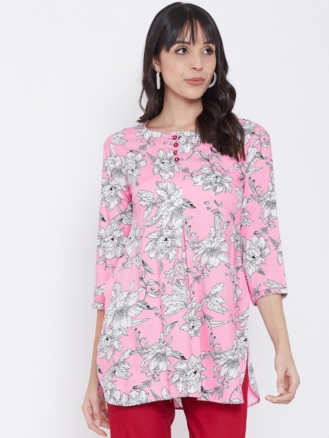 

Tissu Women White & Pink Floral Printed Kurti