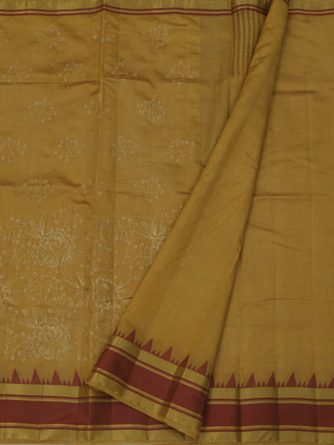 

Pothys Mustard Yellow & White Jute Silk Printed Saree
