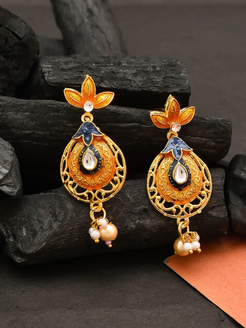 

Silvermerc Designs Gold-Toned & Blue Oval Drop Earrings