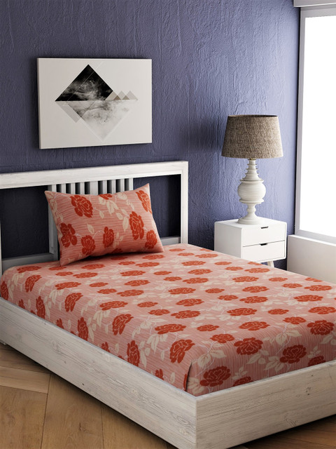 

EverHOME Red Floral 144 TC Cotton 1 Single Bedsheet with 1 Pillow Cover