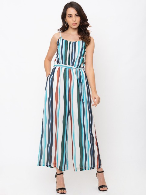 

Iti Women Blue & Green Striped Culotte Jumpsuit
