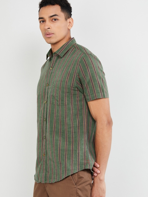 

max Men Green Regular Fit Striped Casual Shirt