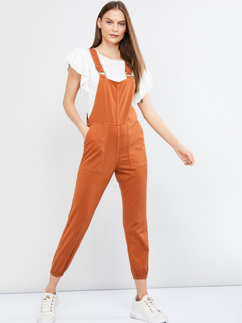 

max Women Rust Brown Solid Cropped Dungarees