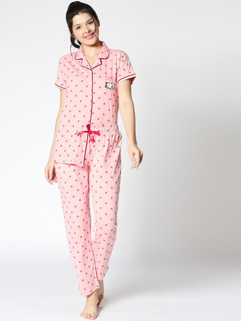 

I like me Women Pink & Red Printed Night Suit