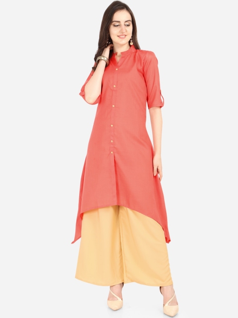 

Florence Women Coral & Yellow Solid Kurta with Palazzos