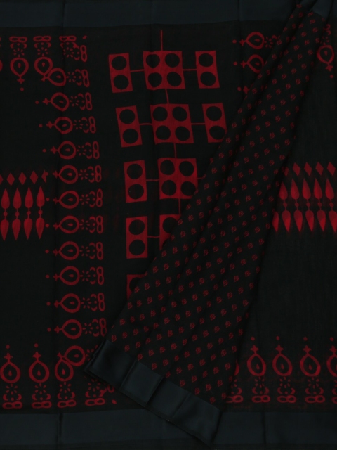 

Pothys Black & Red Linen Blend Printed Saree