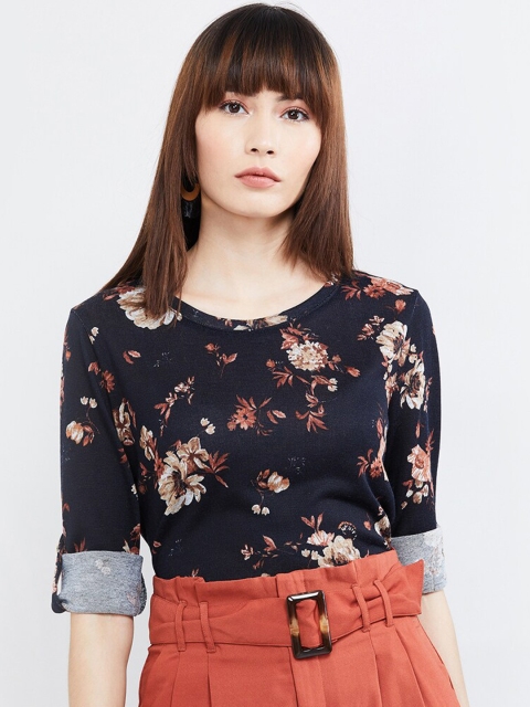 

max Women Navy Blue Floral Printed Top