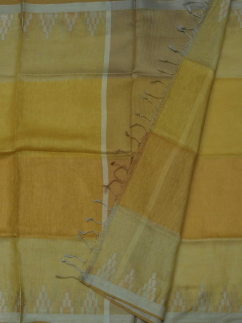 

Pothys Yellow & Silver Tissue Colourblocked Saree