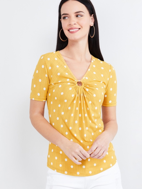 

max Women Mustard Yellow Printed Top