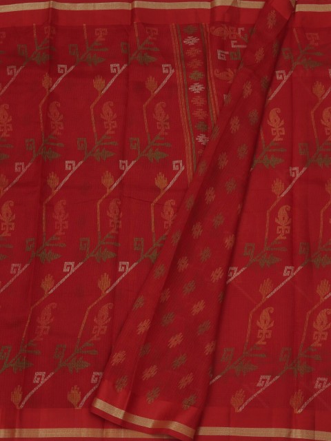 

Pothys Red Printed Jute Silk Saree