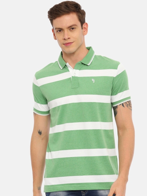 

Classic Polo Men Green & White Striped Polo Collar T-shirt