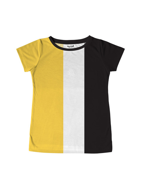 

mezmoda Girls Black & White Colourblocked Round Neck T-shirt