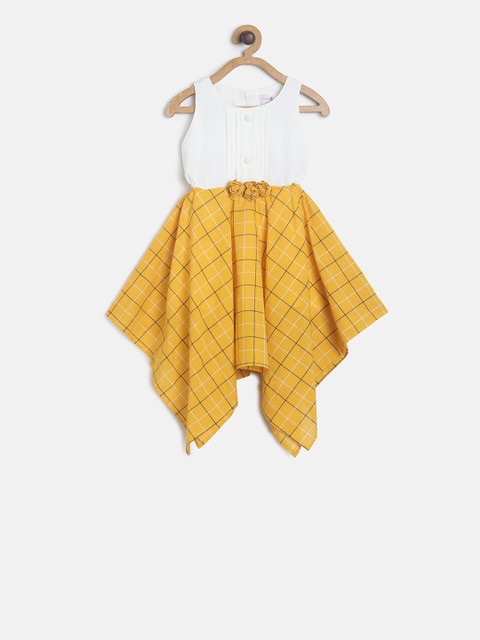 

TALES & STORIES Girls Yellow Checked Fit and Flare Dress with Hat
