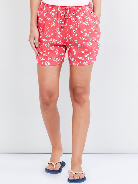 

max Women Coral Red & White Printed Lounge Shorts