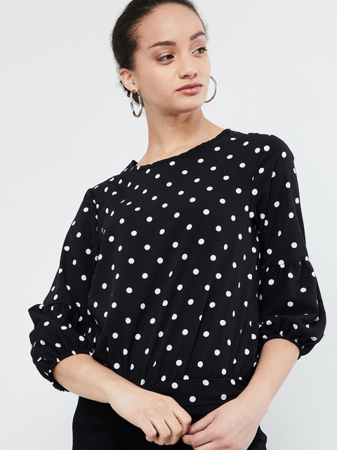 

max Women Black & White Printed Blouson Top