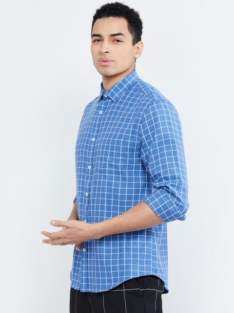 

max Men Blue Regular Fit Checked Casual Shirt