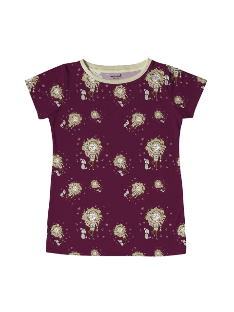 

mezmoda Girls Maroon Floral Printed Round Neck T-shirt