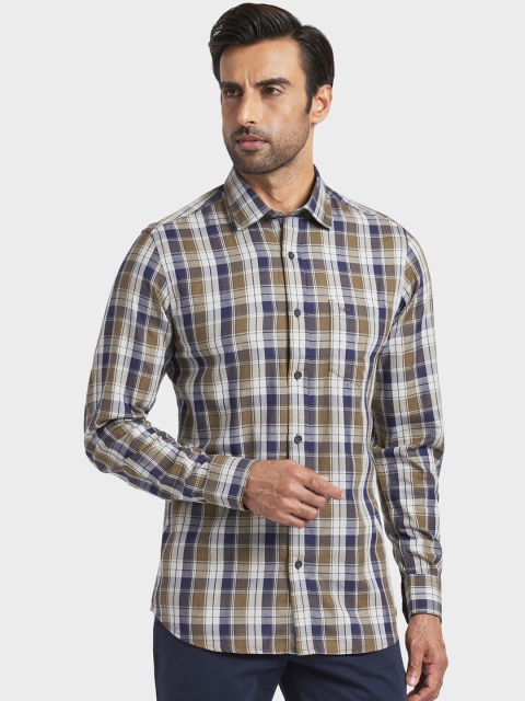 

ColorPlus Men Olive Green & Navy Blue Regular Fit Checked Casual Shirt
