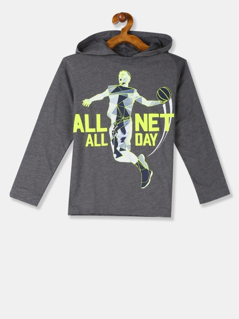 

The Childrens Place Boys Grey & Fluorescent Green Printed Hooded Sweatshirt