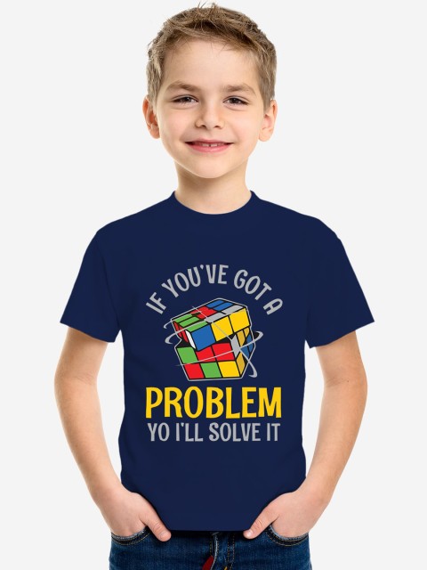 

MAGIC TEES Boys Navy Blue & Yellow Printed Round Neck T-shirt