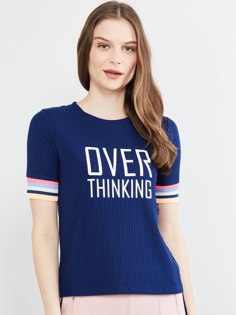 

max Women Navy Blue Printed Top