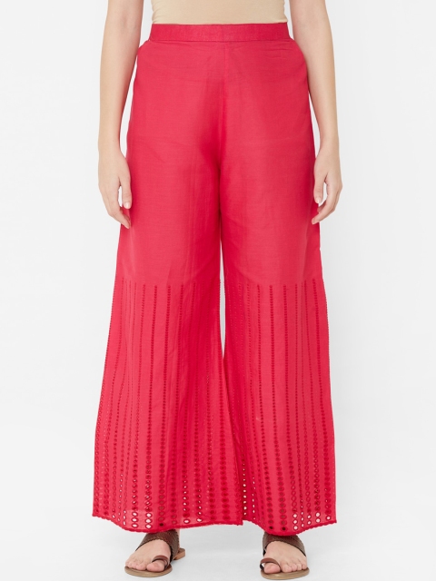 

Juliet Women Pink Self Design Wide Leg Palazzos